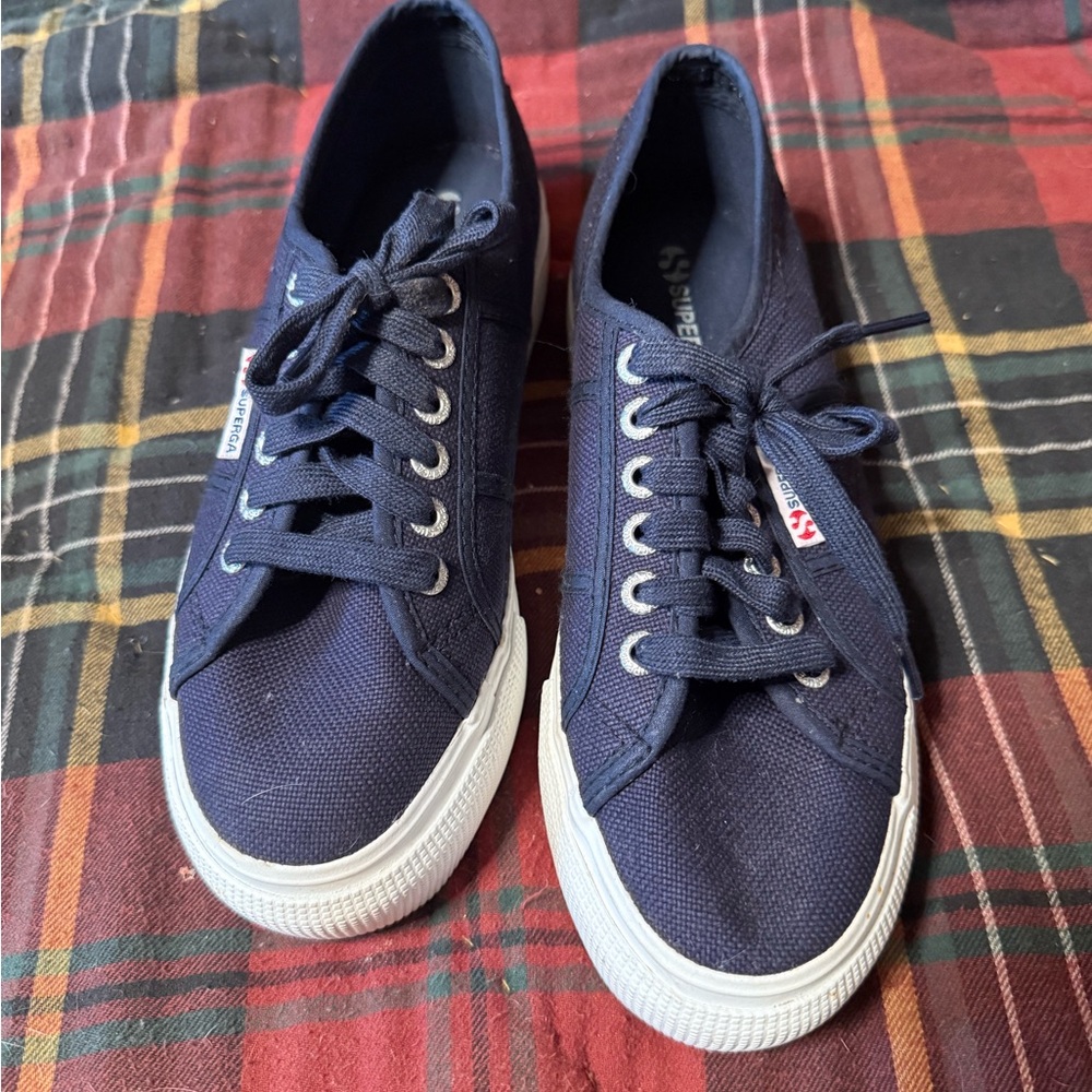 Superga Navy Platform Sneakers